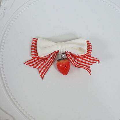 Maojiang Kawaii Plaid Strawberry Bow Clip hair clip maojiang 4