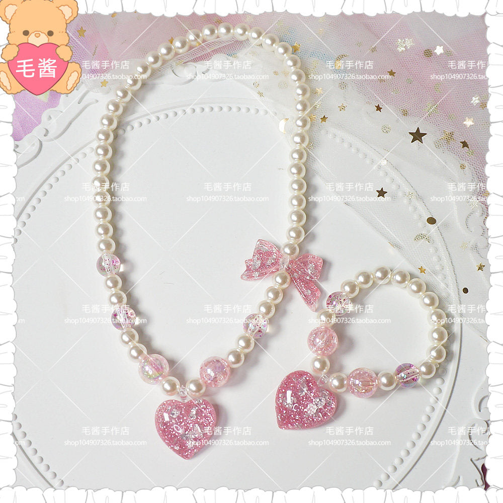 maojiang – Gradient Star Heart Choker Bracelet Set necklace maojiang Pink Heart Pendant Necklace & Bracelet