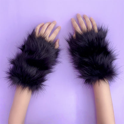 No Brand - Plush Fingerless Arm Warmers sleeves Captain Peach Black