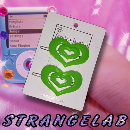 StrangeLab Decora Hair Clips | Retro Candy Color Heart Clips | Cool Girl Party Bang Clips hair clip strangelab Green - 2pcs