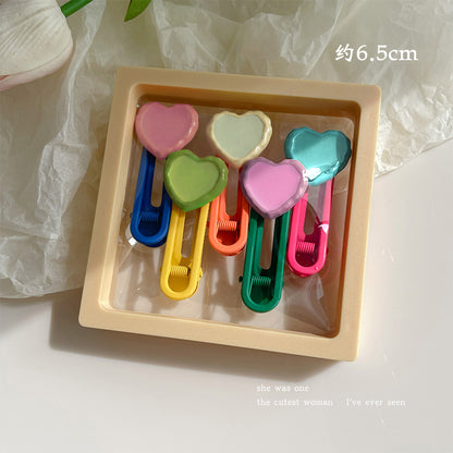DuoFeiMao - Decora Kei Candy Color Resin Hair Clip Set hair clip duofeimao Oil-Paint Style Heart 5pcs