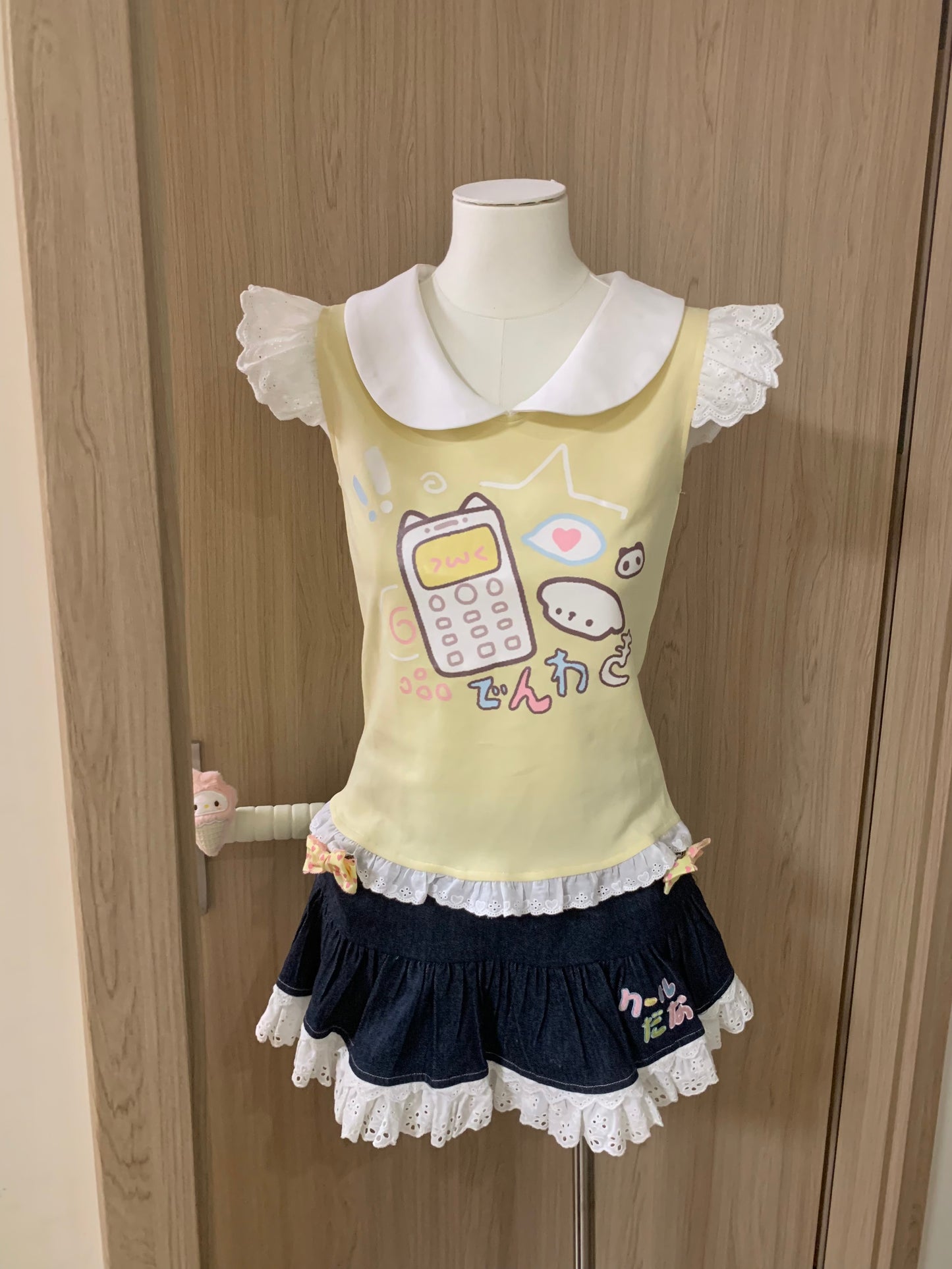 Blurred Bear - Cute Soft Girl Tee & Skirt Set set Blurred Bear Top Only S