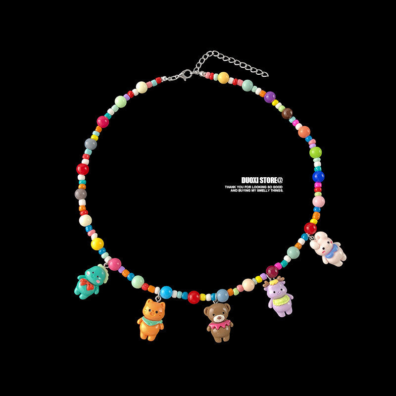 DuoXi - Color Bead Cartoon Resin Necklace necklace DuoXi E