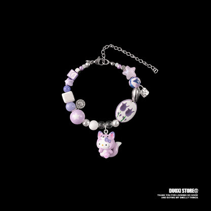 DuoXi - Decora Kei Candy Kitty Beaded Bracelet Colorful Cute bracelet DuoXi Purple