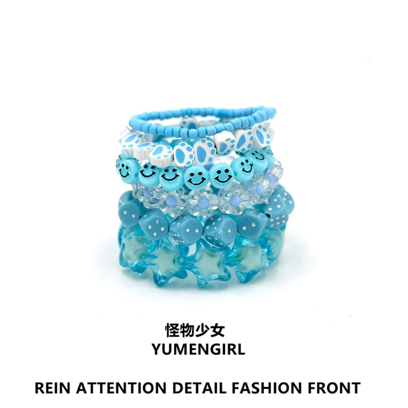 YUMENGIRL - Kawaii Decora Dopamine Bracelet with Candy Colors & Star Charms bracelet YUMENGIRL Blue Bracelet Set