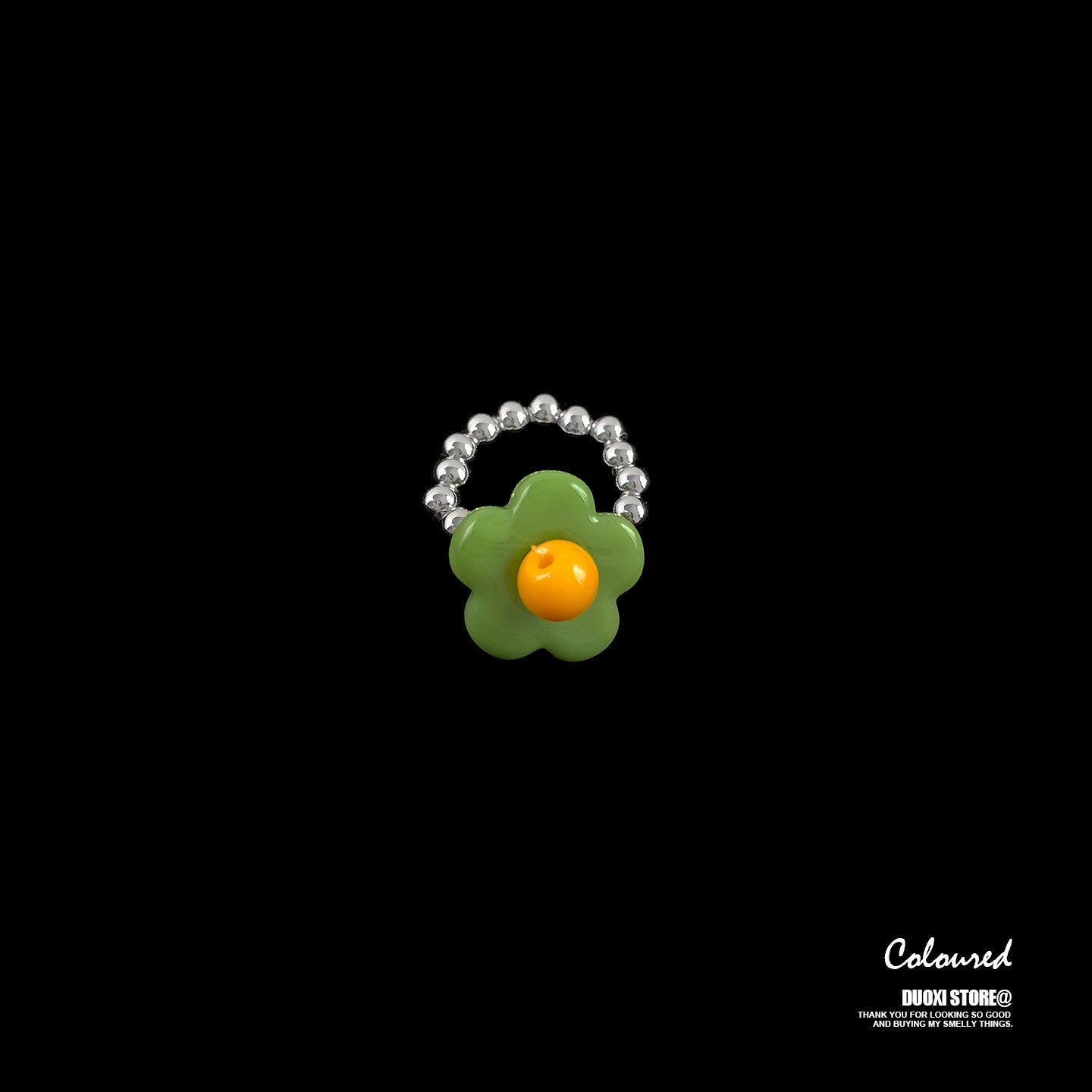 DuoXi - Color Flower Bead Stretch Ring ring DuoXi Green Flower Ring