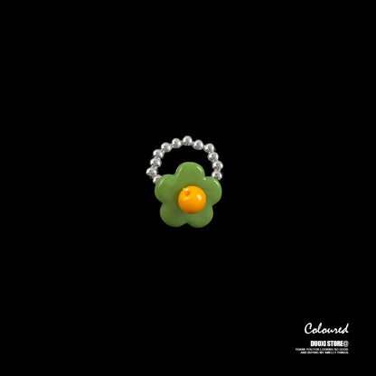 DuoXi - Color Flower Bead Stretch Ring ring DuoXi Green Flower Ring