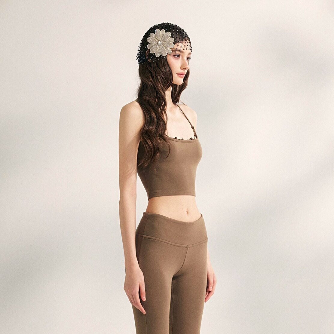 YZZI HE - Lazy Weekend Beaded Knit Two-Piece Set set YZZI HE Brown Camisole S