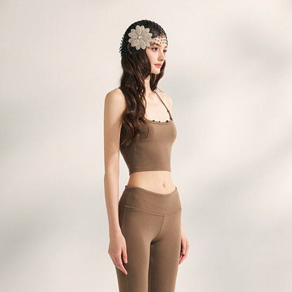 YZZI HE - Lazy Weekend Beaded Knit Two-Piece Set set YZZI HE Brown Camisole S