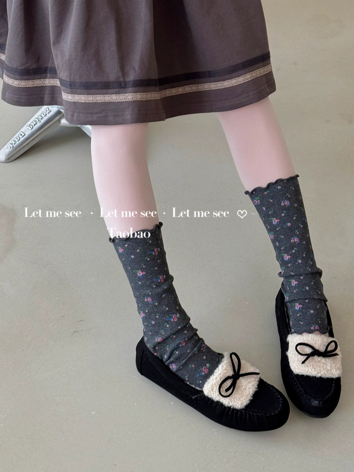 LET ME SEE - Floral Ruffle Footless Socks socks let me see Dark Gray