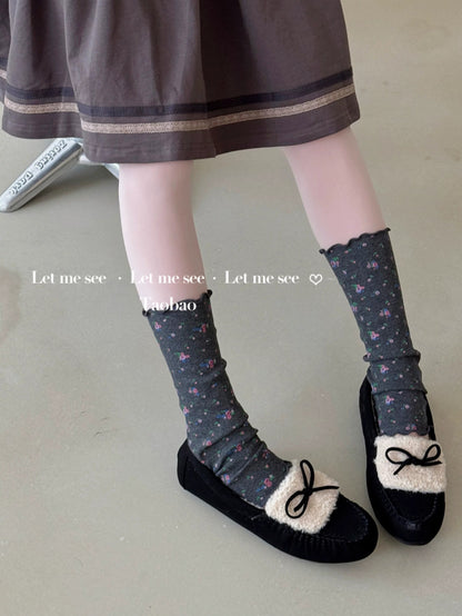 LET ME SEE - Floral Ruffle Footless Socks socks let me see Dark Gray