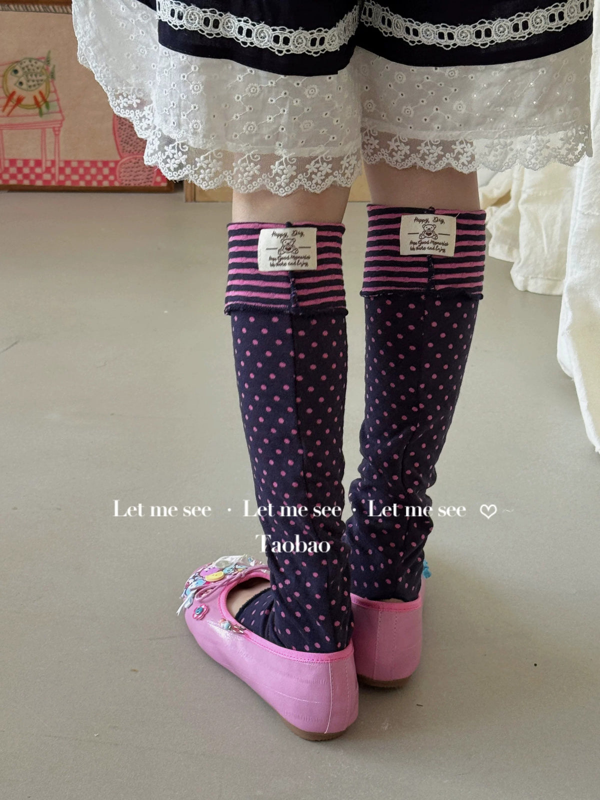 LET ME SEE - Polka Dot & Stripe Slouch Leg Warmers socks let me see Blue-violet
