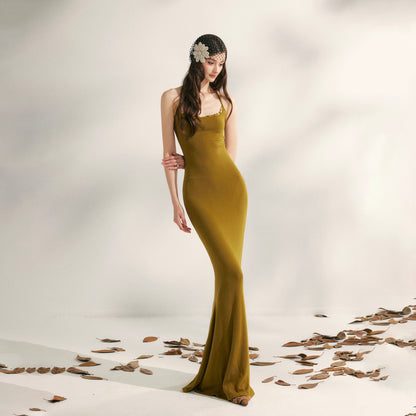 YZZI HE - “Evening Blossom” Halter Mermaid Knit Dress dress YZZI HE Green S