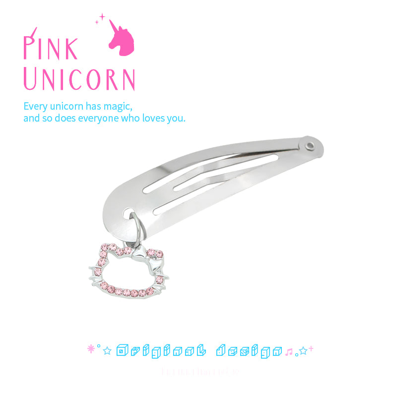 Pink Unicorn - Y2K Cool Girl Hair Clip Silver Metal Rhinestone hair clip pink unicorn Pink Hair Clips - 2pcs