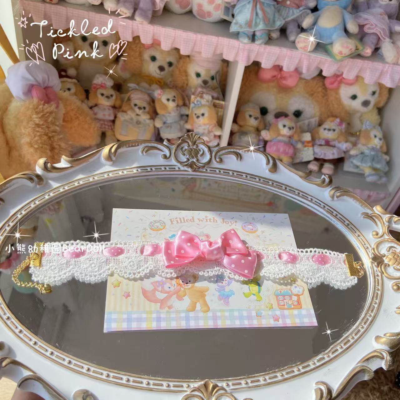Bear Doll - Kawaii Polka Dot Bow Choker necklace Bear Doll Barbie Pink