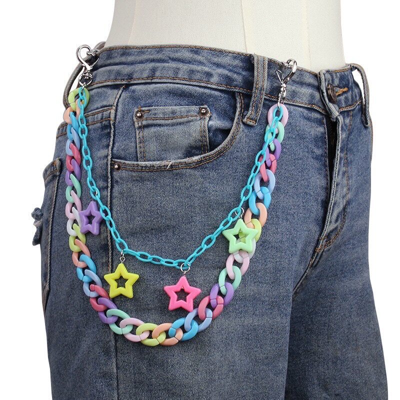 Dopamine Color Star Chain Pants Chain chain really cute Metal Clasp Star Double-layer Blue Chain