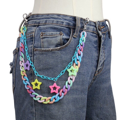 Dopamine Color Star Chain Pants Chain chain really cute Metal Clasp Star Double-layer Blue Chain