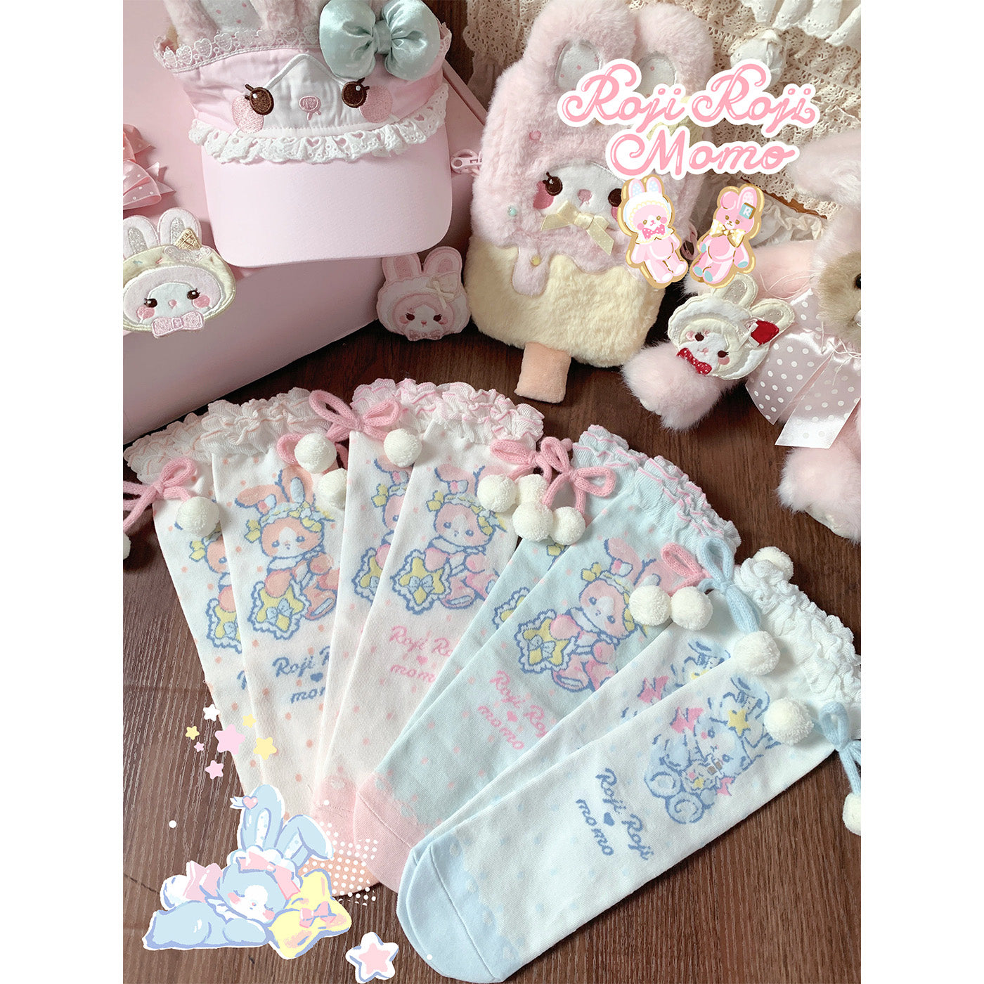 Roji Roji - Kawaii Pom Pom JK Socks Women Autumn Winter Cotton socks Roji Roji All in - 4 Pairs