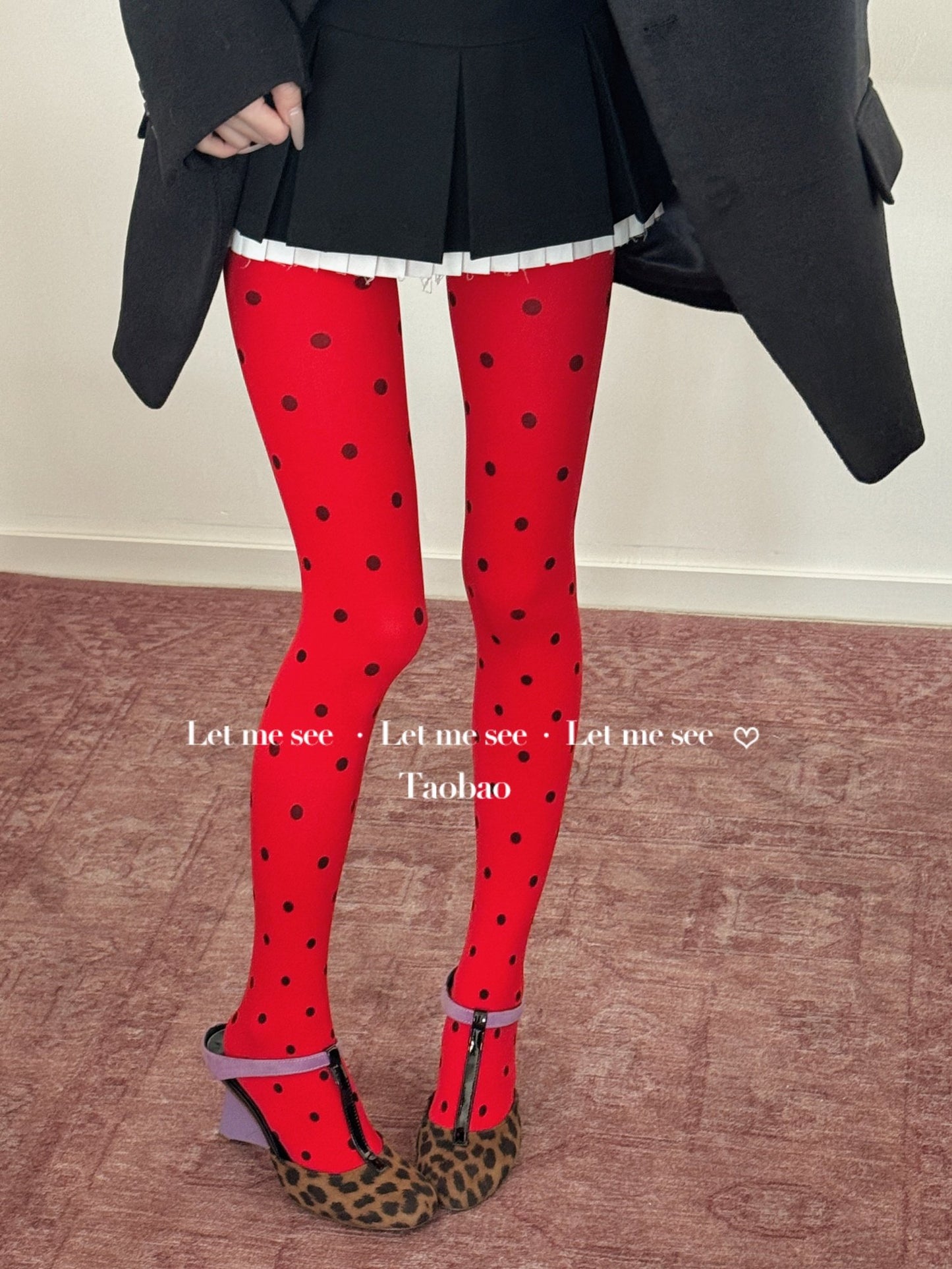 LET ME SEE - Vintage Polka Dot Tights tights let me see Red