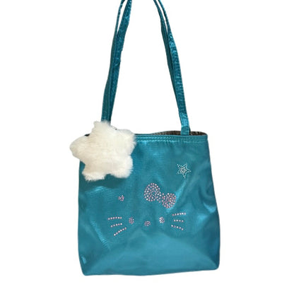 Salty Gummy - Y2K Kitty Rhinestone Satin Handbag Cute Shoulder Bag bag Salty Gummy Dark Blue (Small Size)
