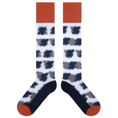 TaoLeSi - Decora Kei Sheer Calf Socks sock TaoLeSi Transparent Base + Full Blue Flowers