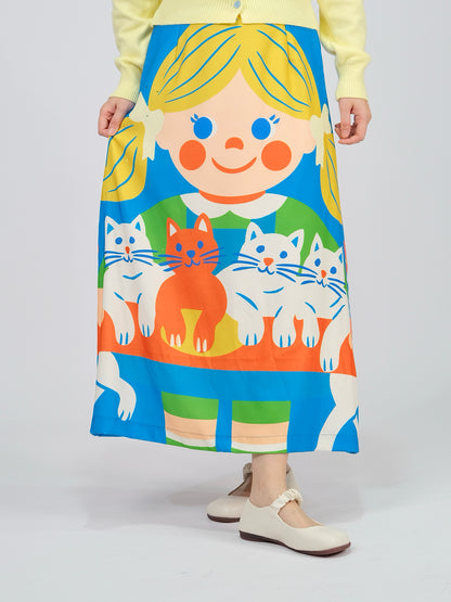 MeowMeow Bug - Kidcore High Waist Mermaid Midi Skirt skirt MeowMeow Bug Girl and Cat S