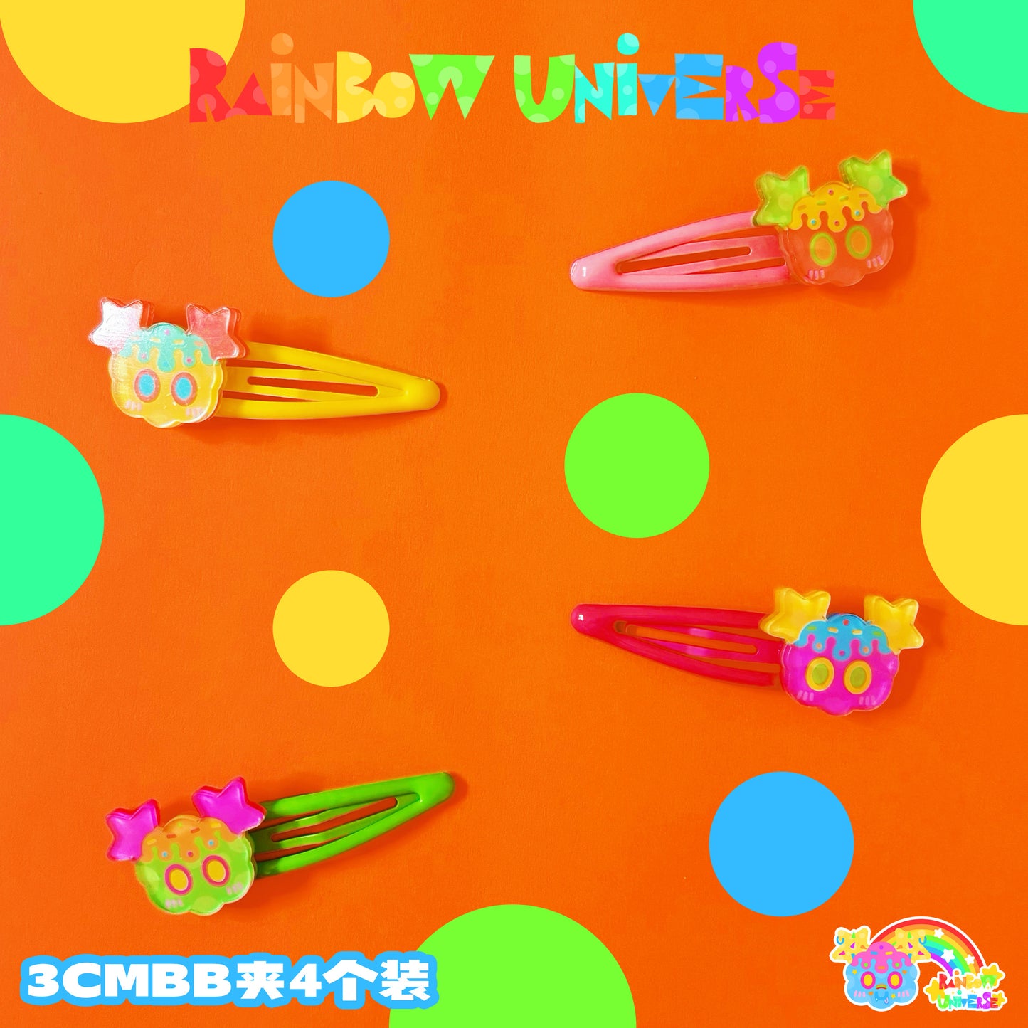 Rainbow Universe RUX - Decora Kei Accessory Set Necklace Ring Clip Bracelet accessory Rainbow Universe RUX 4pcs 3cm hair clips