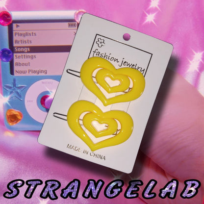StrangeLab Decora Hair Clips | Retro Candy Color Heart Clips | Cool Girl Party Bang Clips hair clip strangelab Yellow - 2pcs