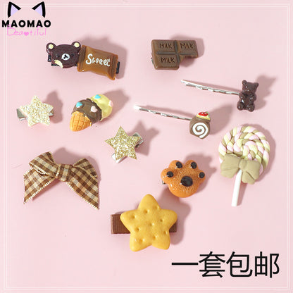 Maojiang Pastel Hair Clips | Harajuku Sweet Bear Candy Hair Clips hair clip maojiang Coffee Set -2