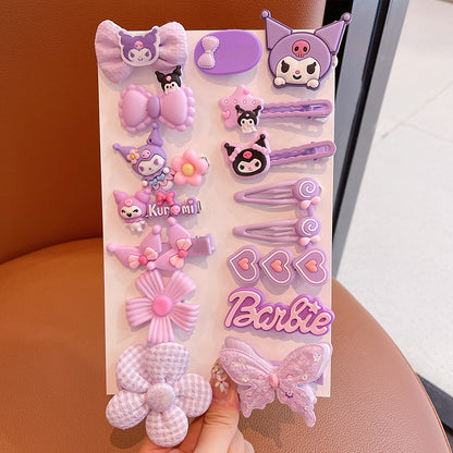 DuoFeiMao - Kawaii Kuromi Hair Accessories Set with Clip & Cartoon Elastic Band hair clip duofeimao Kuromi Hair Clips 16pcs Set
