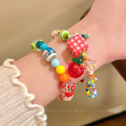 Decora Kei Bracelet – "Apple Star" Beaded bracelet Filpped Color Hand-drawn & Apple's Paradise - 2pcs Set