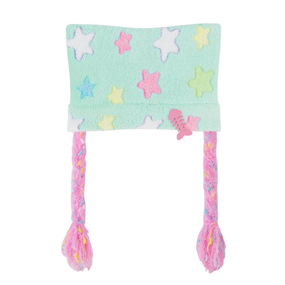 NIHON KIDS - Decora Kei Star Cat Ear Beanie hat NIHON KIDS Mint Green Hat with Pink Braid