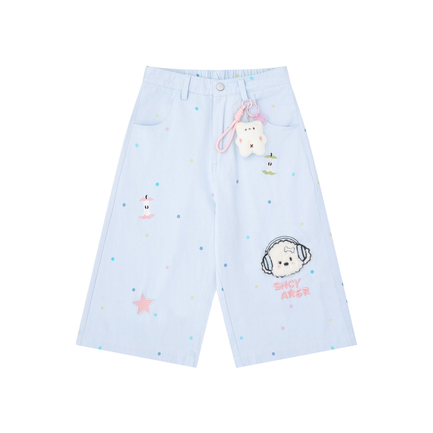 Languid Park - Dog Embroidered Wide-Leg Jeans shorts Languid Park Blue S