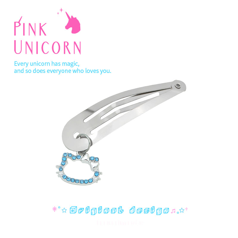 Pink Unicorn - Y2K Cool Girl Hair Clip Silver Metal Rhinestone hair clip pink unicorn Blue Hair Clips - 2pcs