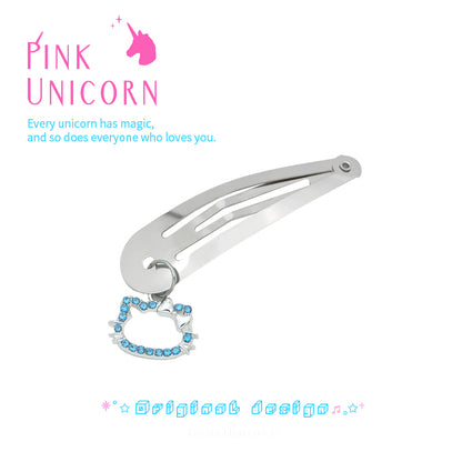 Pink Unicorn - Y2K Cool Girl Hair Clip Silver Metal Rhinestone hair clip pink unicorn Blue Hair Clips - 2pcs