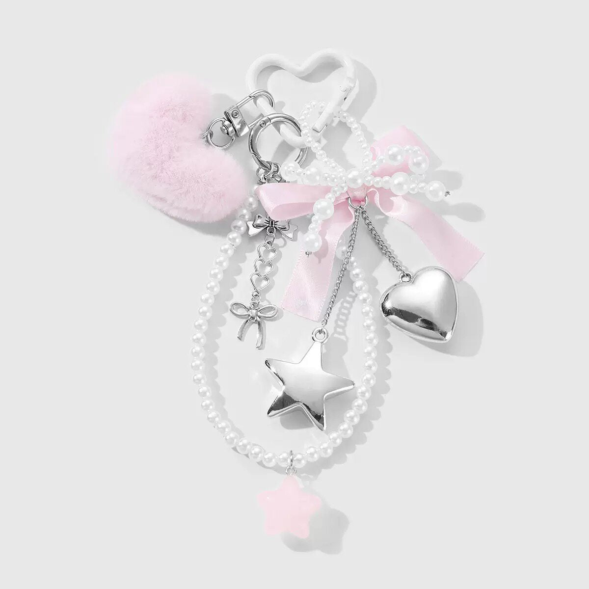 Sweet Pink Bunny Heart Phone Charm Keychain keychain really cute Pink Plush Heart Keychain