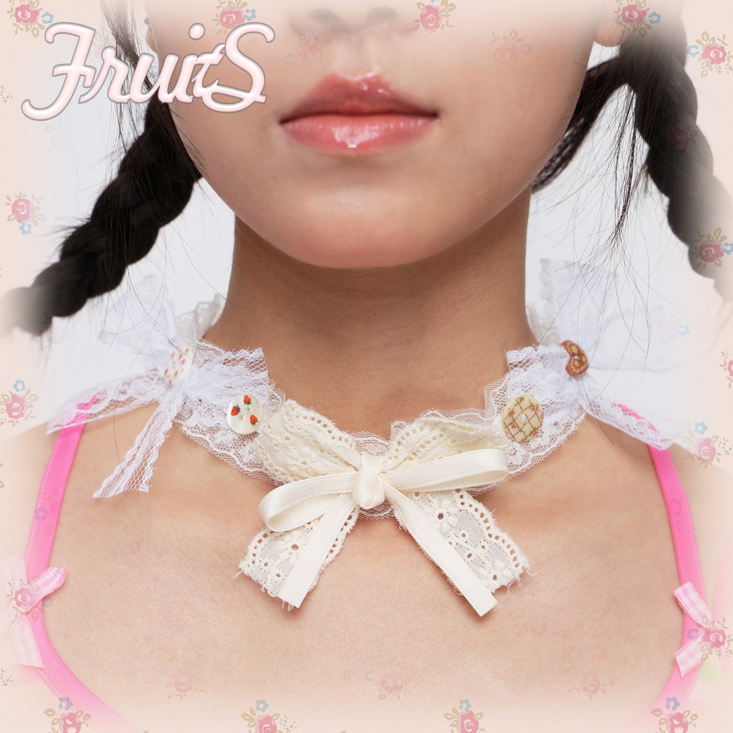 FRUITS - Lace Bow Choker Necklace necklace Fruits