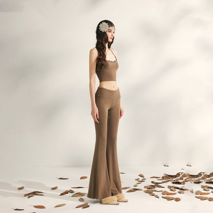 YZZI HE - Lazy Weekend Beaded Knit Two-Piece Set set YZZI HE Brown Pants S