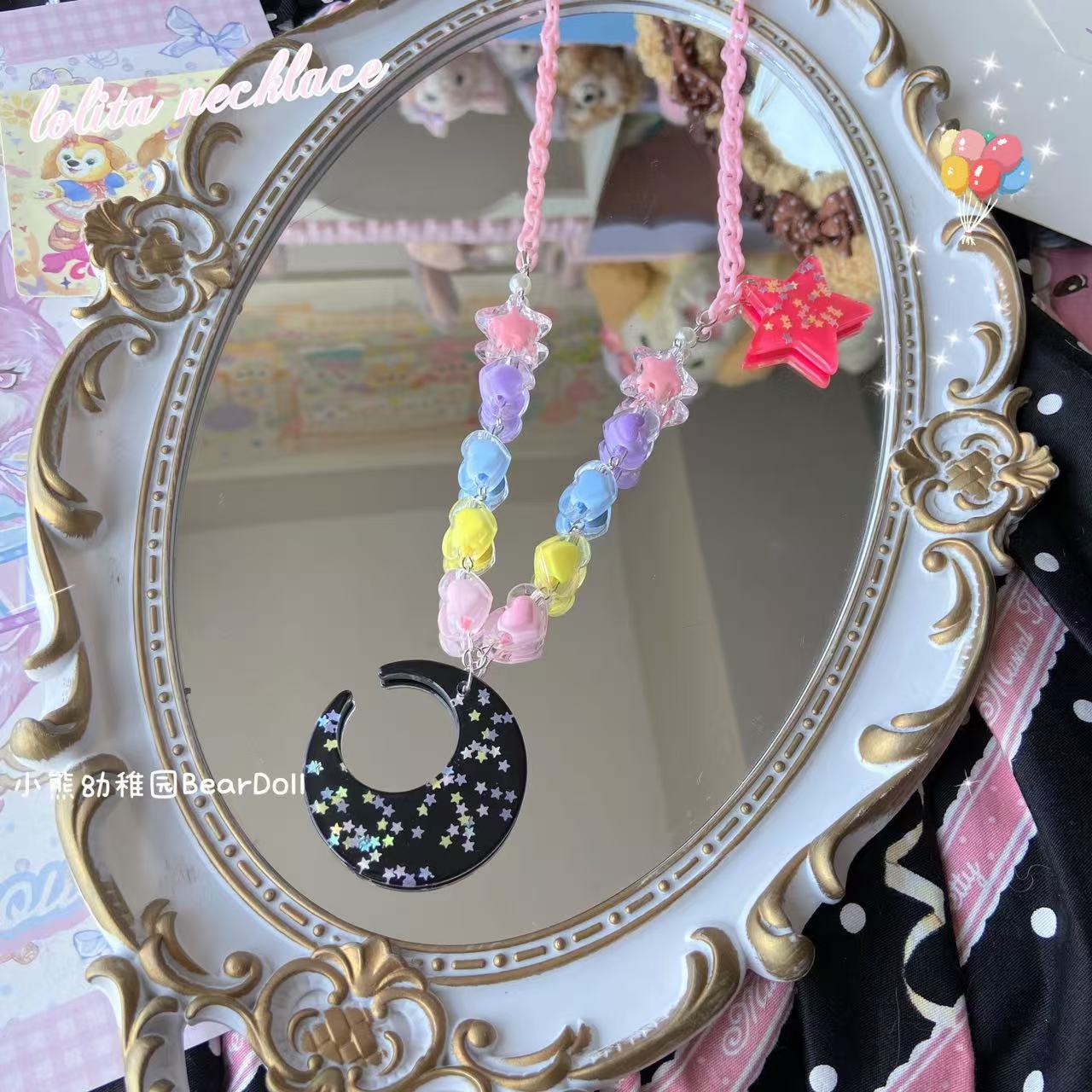 Bear Doll Dopamine Moon Necklace | Kawaii Beaded Sequin Necklace necklace Bear Doll