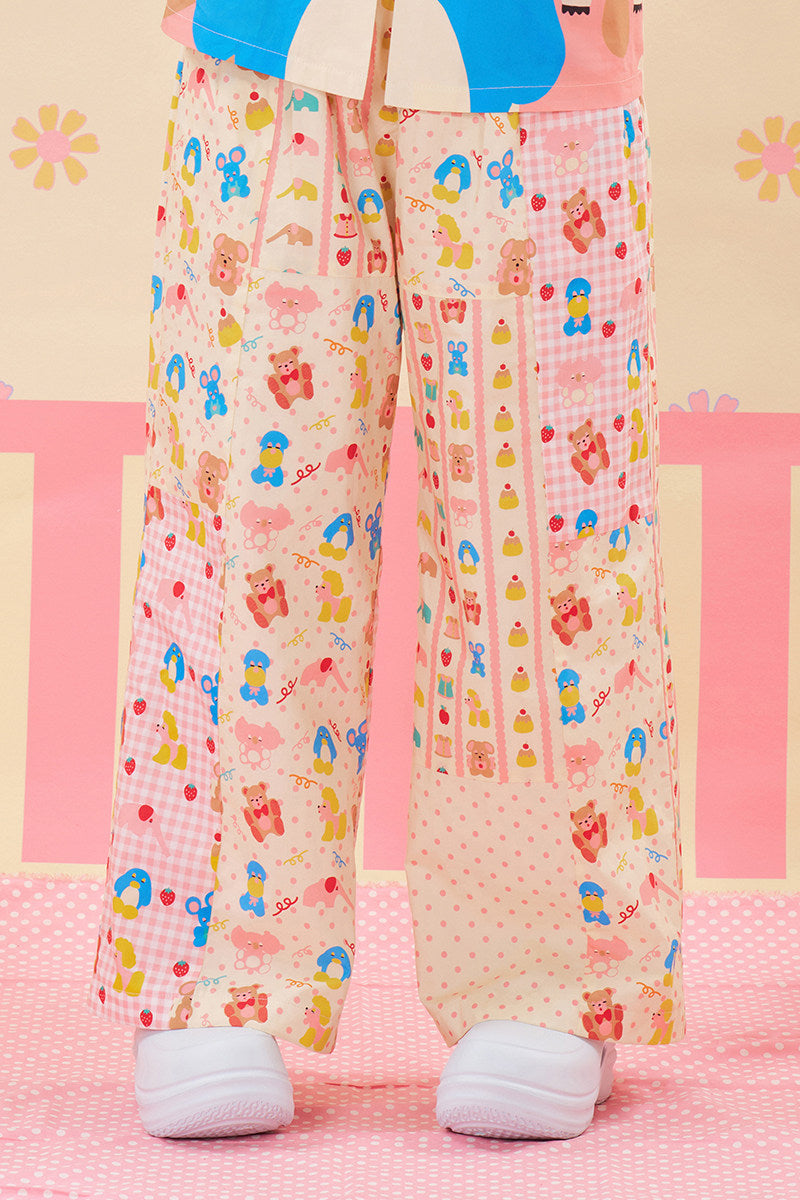 NIKKOU - Patchwork Contrast Wide Pants pants Nikkou home