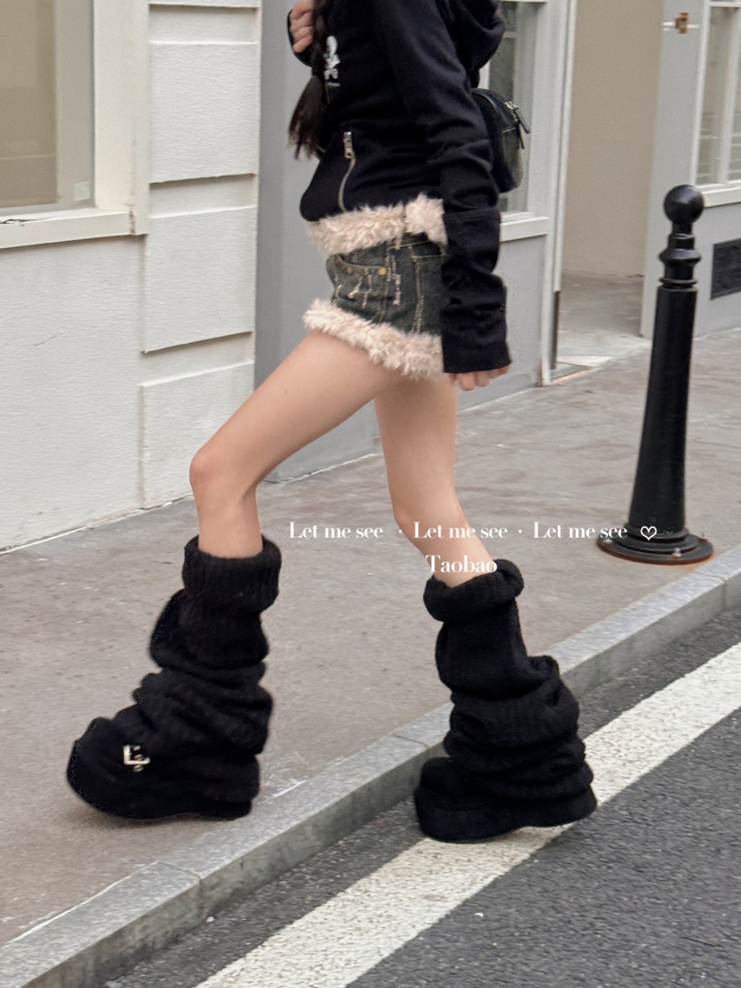 LET ME SEE - Kawaii Long Leg Warmer Socks leg warmmers let me see Black