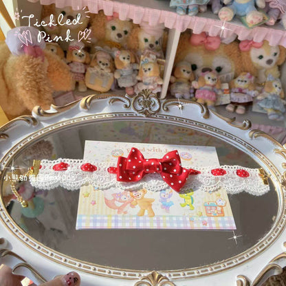 Bear Doll - Kawaii Polka Dot Bow Choker necklace Bear Doll Red