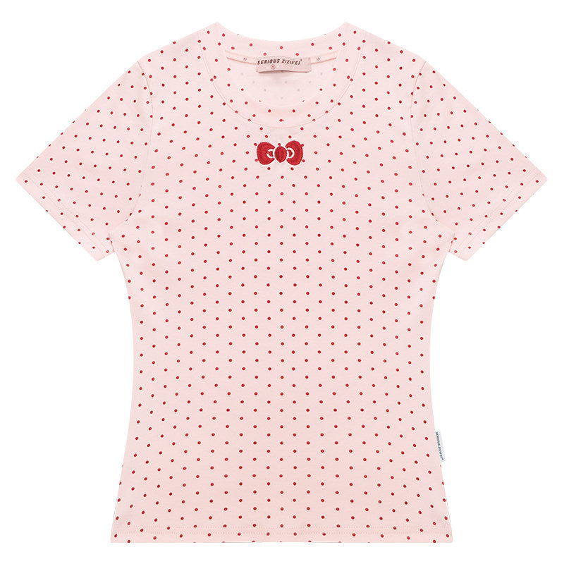 ziziFei - Sweet Dessert Bow Polka Dot Knit Tee tshirt ziziFei S