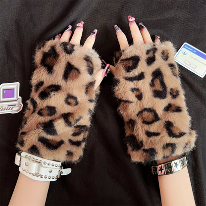 No Brand - Plush Fingerless Arm Warmers sleeves Captain Peach Leopard Print Pattern