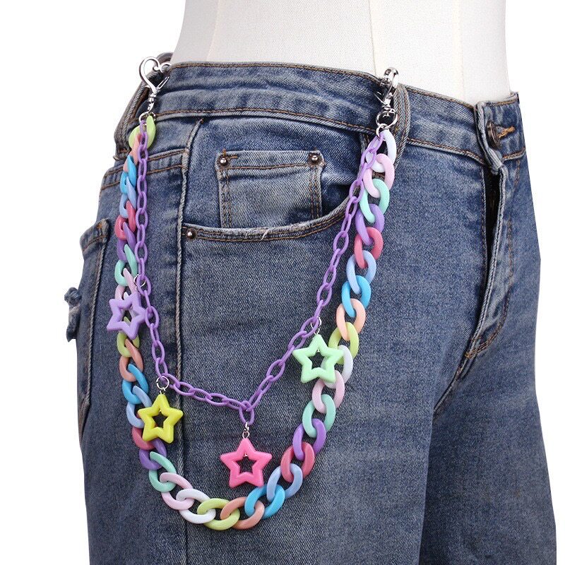 Dopamine Color Star Chain Pants Chain chain really cute Metal Clasp Star Double-layer Purple Chain