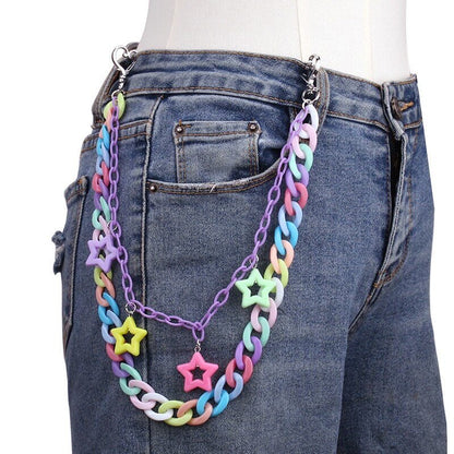 Dopamine Color Star Chain Pants Chain chain really cute Metal Clasp Star Double-layer Purple Chain