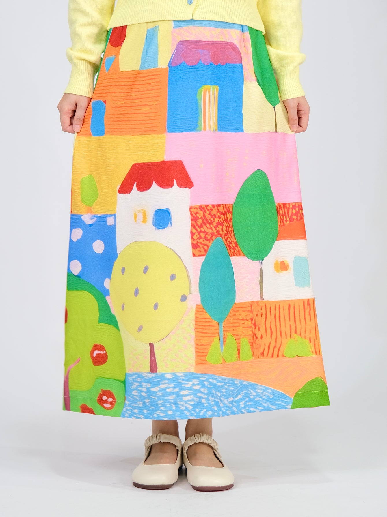 MeowMeow Bug - Kidcore High Waist Mermaid Midi Skirt skirt MeowMeow Bug Oil Painting Cottage S