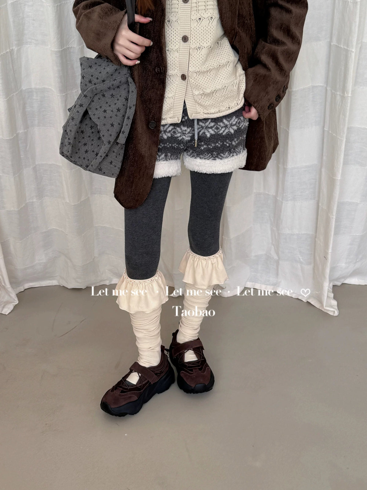 LET ME SEE - Ruffle Slouch Socks Winter Calf Socks socks let me see Beige