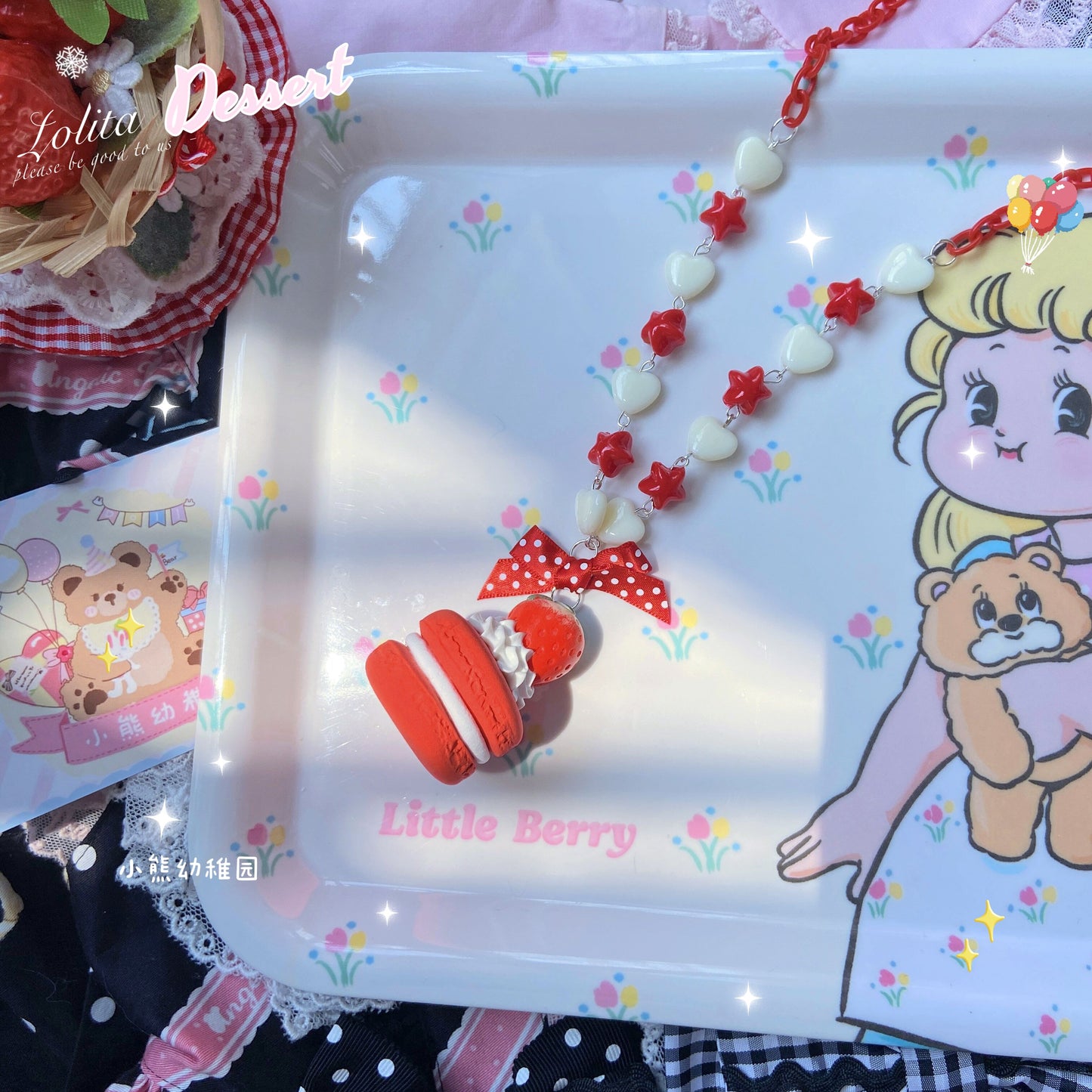 Bear Doll Kawaii Necklace | Macaron Sweet Dessert Necklace necklace Bear Doll Strawberry