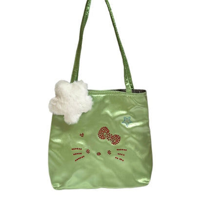 Salty Gummy - Y2K Kitty Rhinestone Satin Handbag Cute Shoulder Bag bag Salty Gummy Green (Small Size)